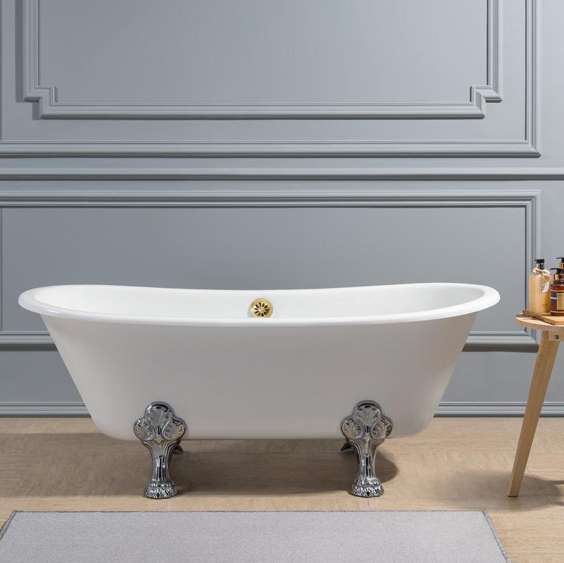 StreamlineBath 67" x 28" Clawfoot Soaking Porcelain Enameled Cast Iron